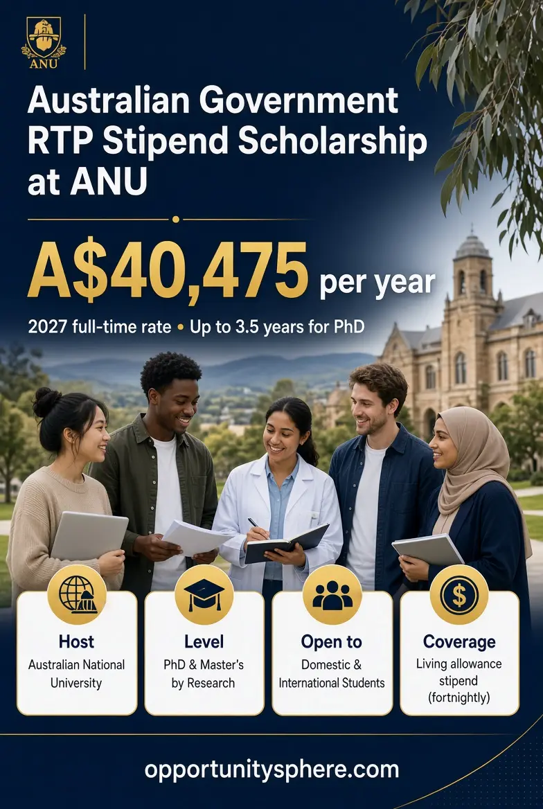 ANU Australian Government Research Training Program Stipend Scholarship 2027