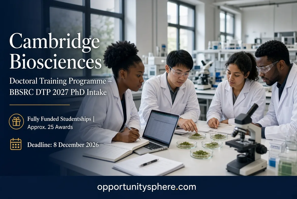 Cambridge Biosciences DTP PhD Studentships 2027 – Fully Funded UK PhD Opportunities