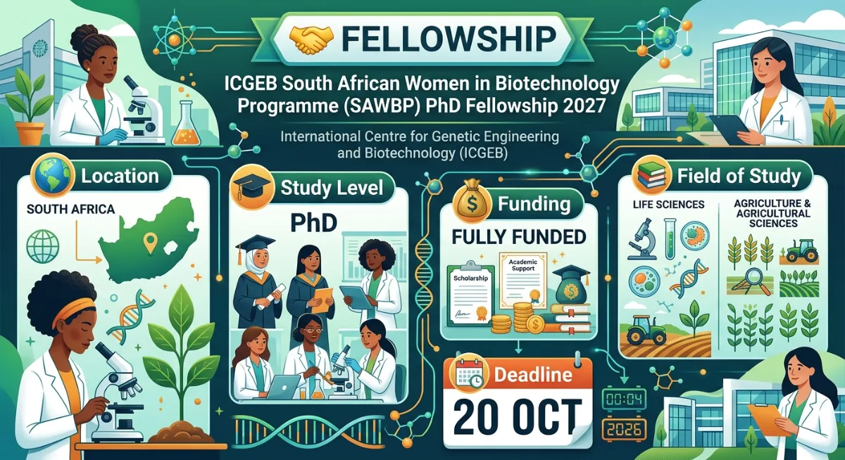 ICGEB South African Women in Biotechnology Programme (SAWBP) PhD Fellowship 2027