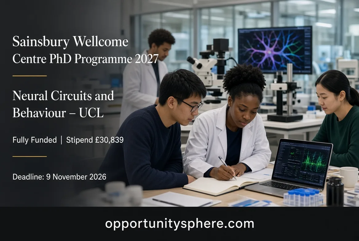 Sainsbury Wellcome Centre PhD Studentships 2027 in Neuroscience, UK (Fully Funded)