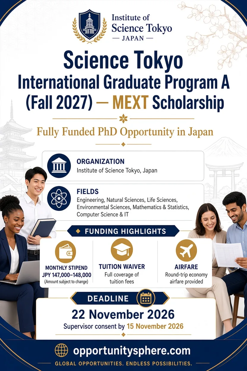 Science Tokyo International Graduate Program A (Fall 2027) — MEXT Scholarship