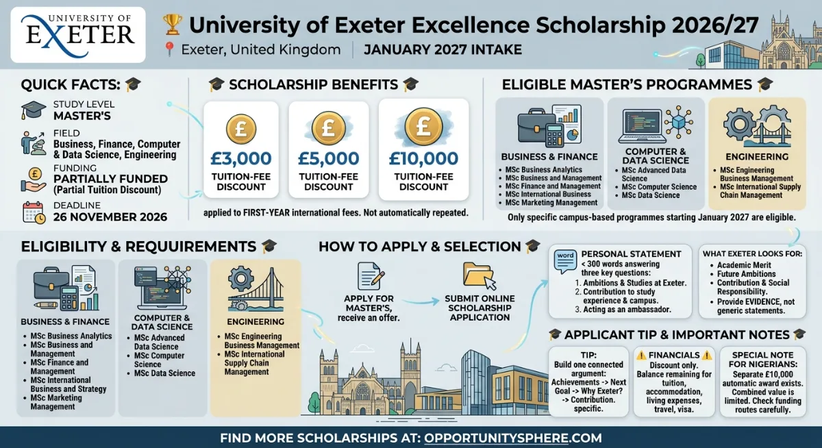 University of Exeter Excellence Scholarship 2026/27
